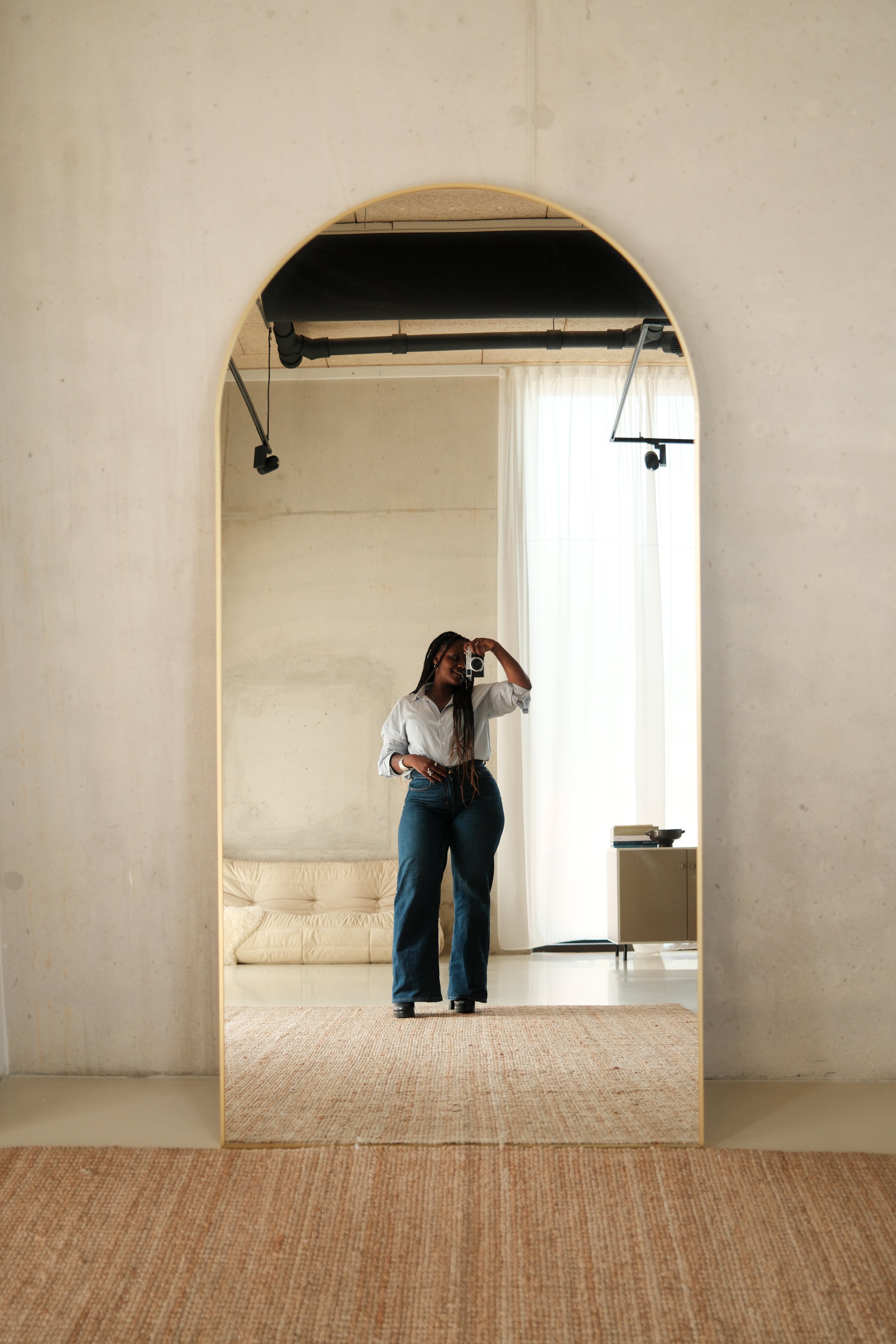 Elara Mirror – 200×100 cm | Arched Full-Length Mirror – Goud