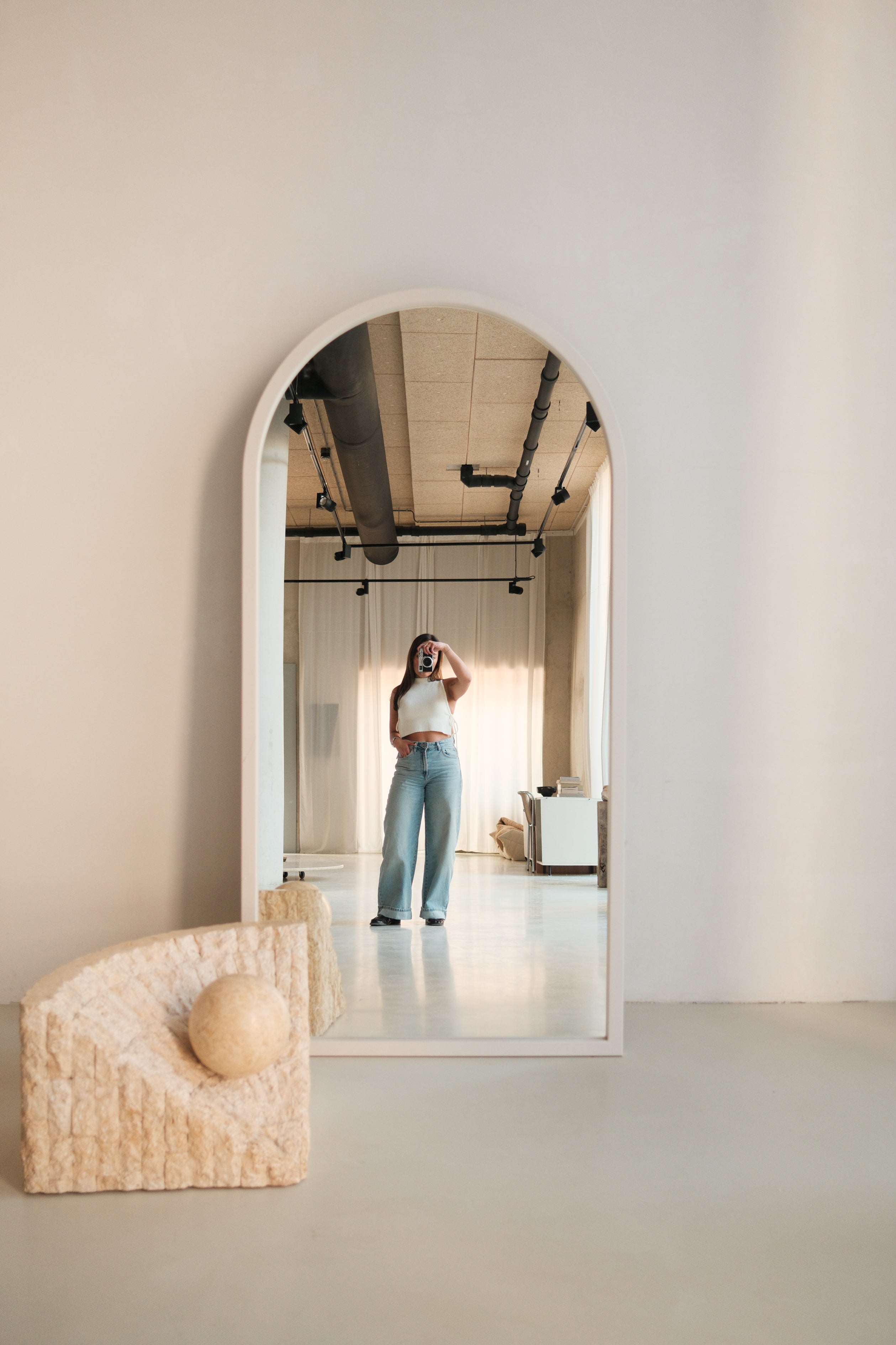 Kaia Arch design spiegel hout – 200×100 cm | Japandi Full-Length Mirror – Taupe