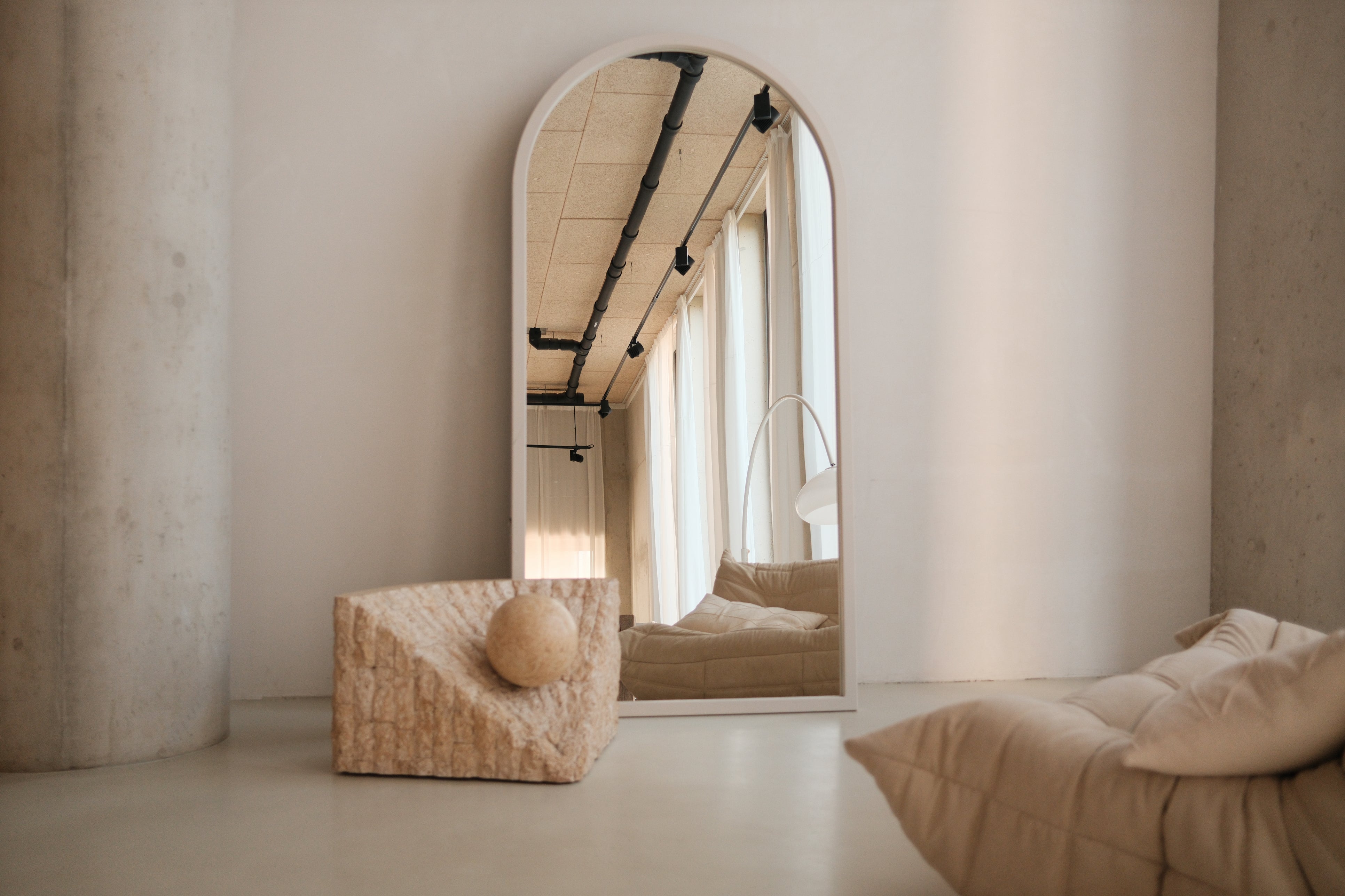 Kaia Arch design spiegel hout – 200×100 cm | Japandi Full-Length Mirror – Taupe