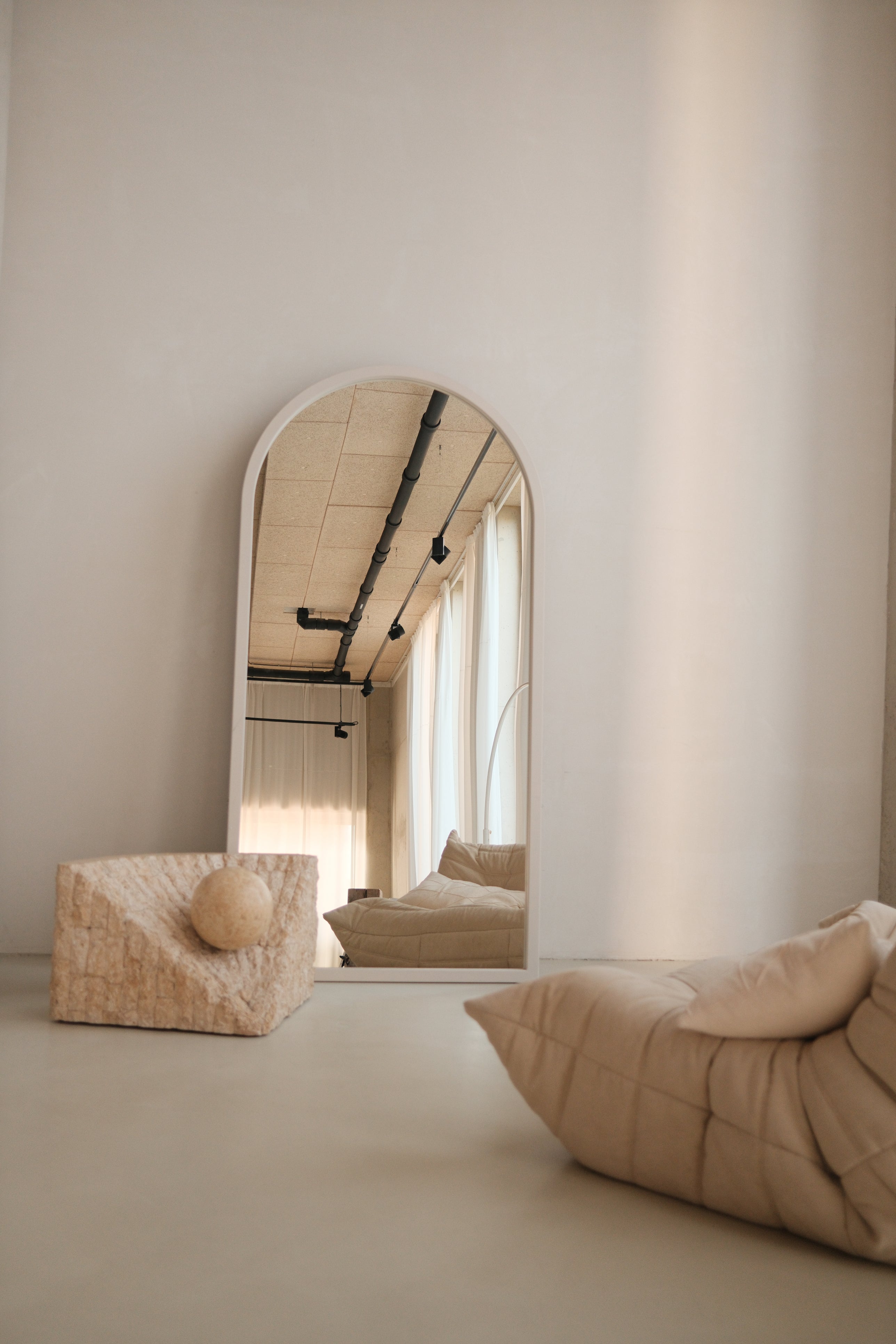 Kaia Arch design spiegel hout – 200×100 cm | Japandi Full-Length Mirror – Taupe