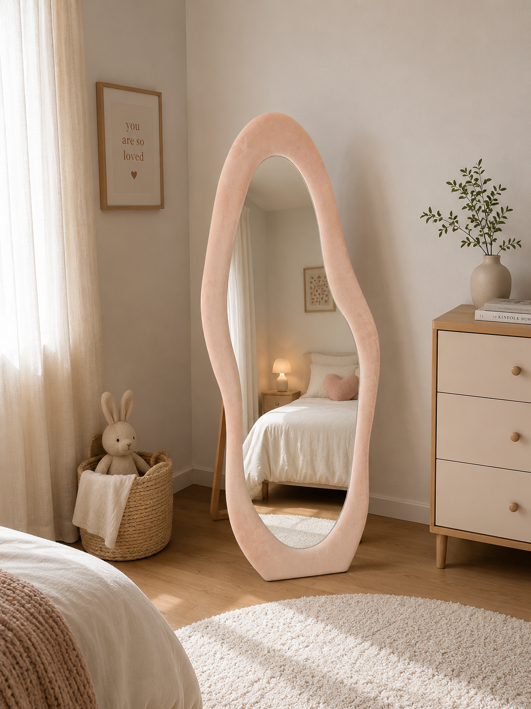 Teddy Organische Spiegel blush beige 160 x 60 cm | Zachte Bouclé Passpiegel voor Kinderkamer