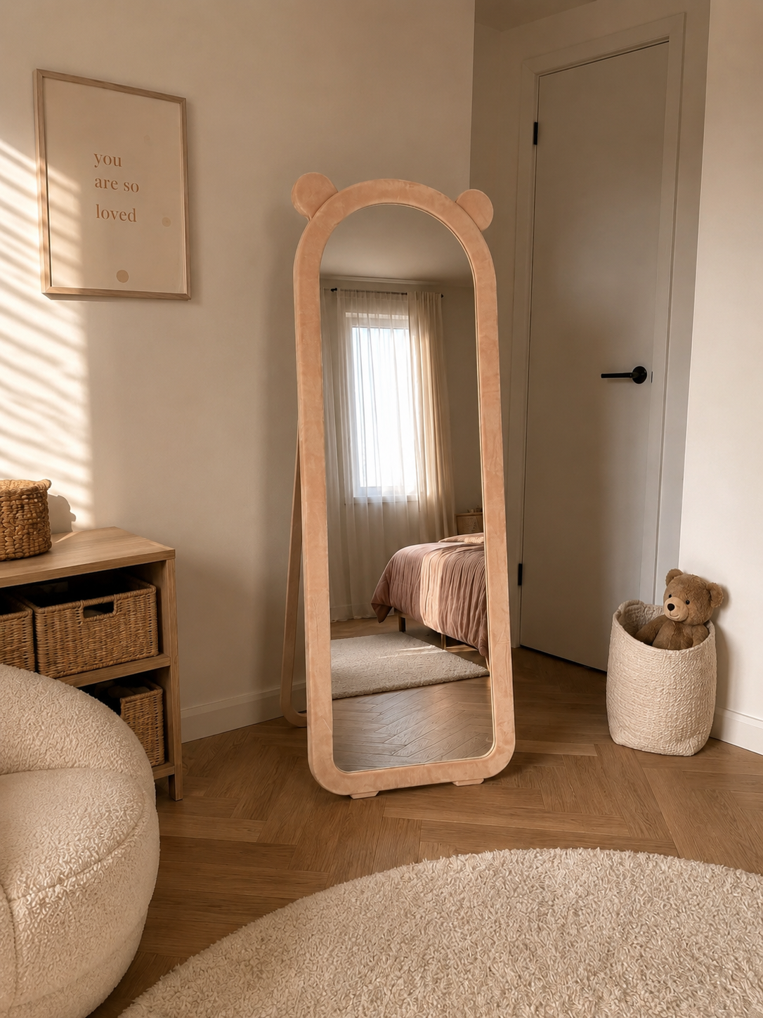 Teddy Kinder Spiegel blush beige – 160 x 60 cm | Zachte Passpiegel voor Kinderkamer staand of hangend