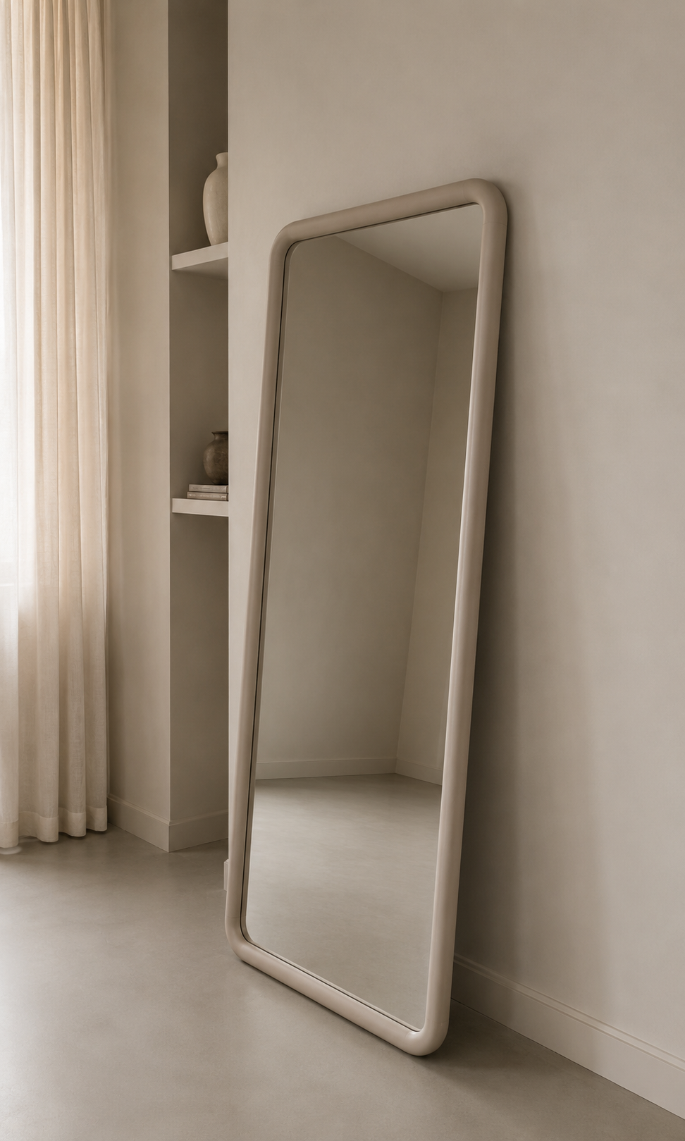Lara Rechthoekig design spiegel hout – 200×100 cm | Japandi Full-Length Mirror – Taupe