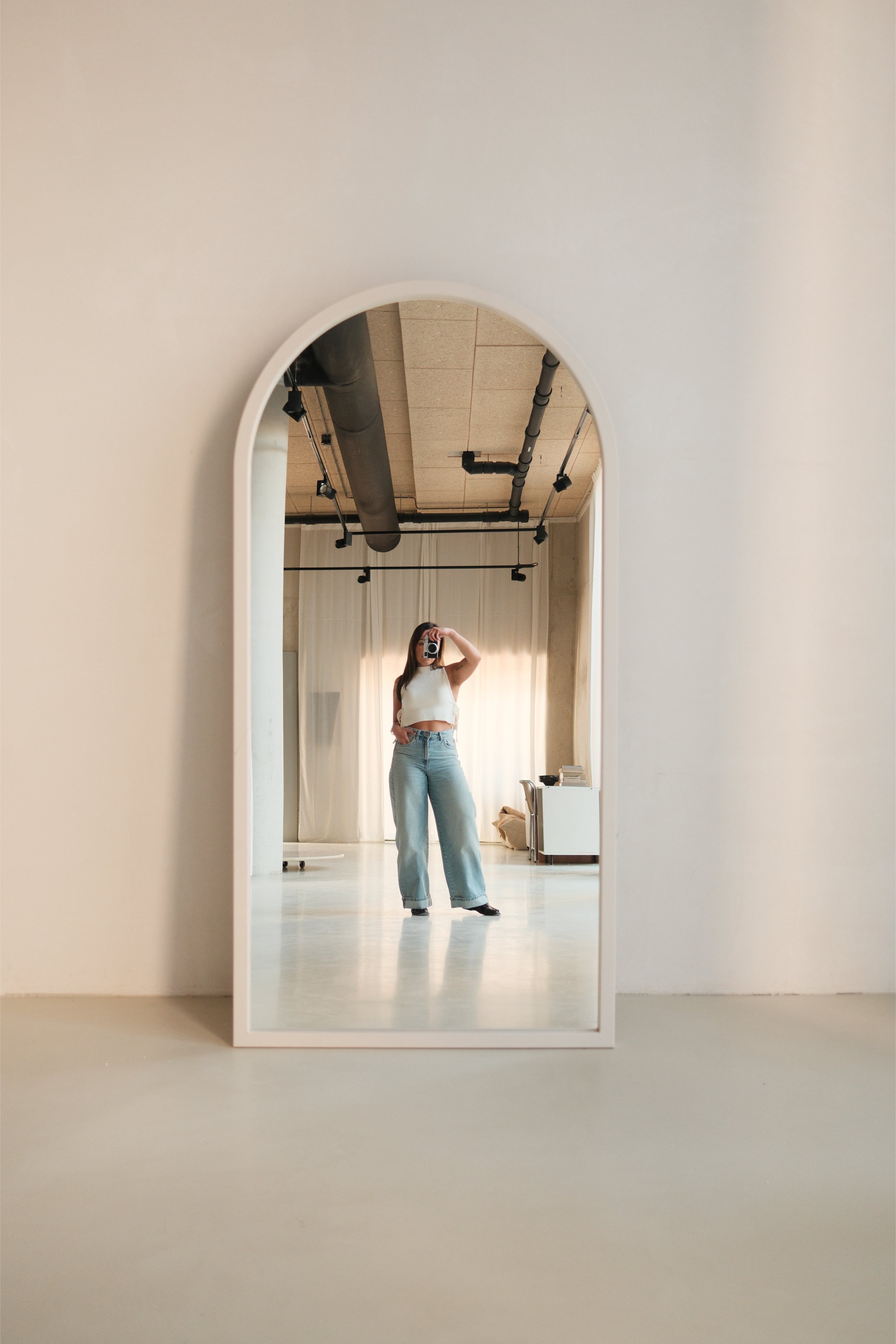Kaia Arch Mirror – 200×100 cm | Japandi Full-Length Mirror – Taupe
