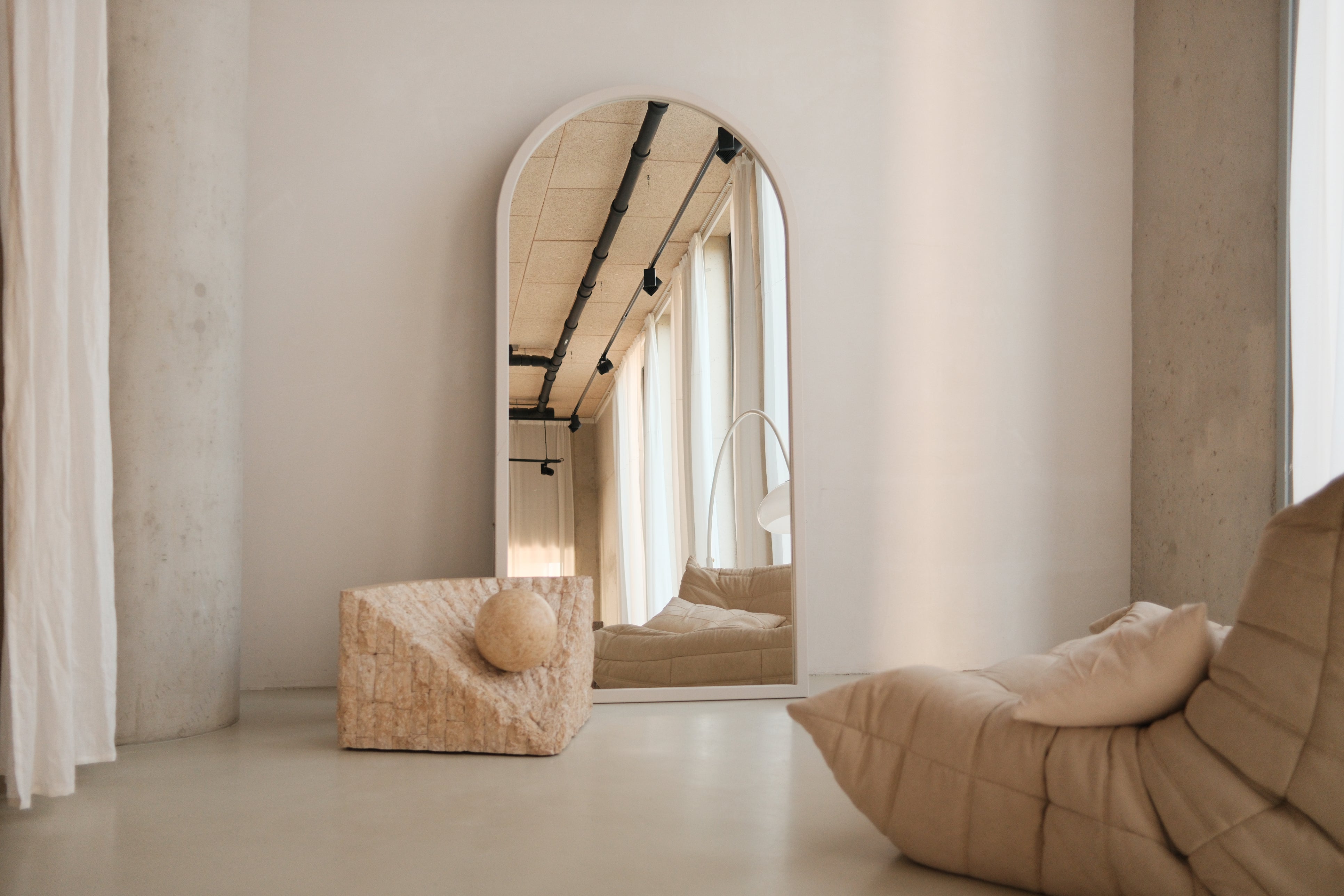 Kaia Arch design spiegel hout – 200×100 cm | Japandi Full-Length Mirror – Taupe